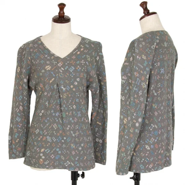 ヨーガンレール ババグーリJURGEN LEHL Babaghuri フロントタック花柄ジャガードニット カーキマルチM K-108192_001