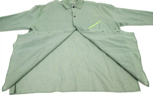 ヨーガンレール ババグーリJURGEN LEHL Babaghuri コットンバックキャット刺繍斜行ポケットオーバーサイズシャツ 緑紫M K-108266_010