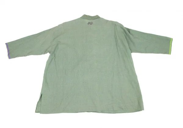 ヨーガンレール ババグーリJURGEN LEHL Babaghuri コットンバックキャット刺繍斜行ポケットオーバーサイズシャツ 緑紫M K-108266_011