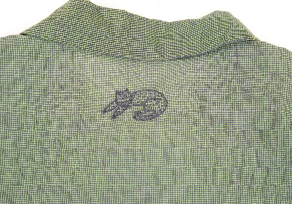 ヨーガンレール ババグーリJURGEN LEHL Babaghuri コットンバックキャット刺繍斜行ポケットオーバーサイズシャツ 緑紫M K-108266_012