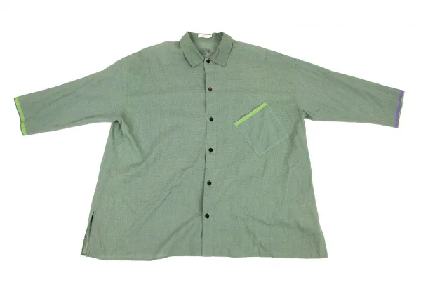 ヨーガンレール ババグーリJURGEN LEHL Babaghuri コットンバックキャット刺繍斜行ポケットオーバーサイズシャツ 緑紫M K-108266_002