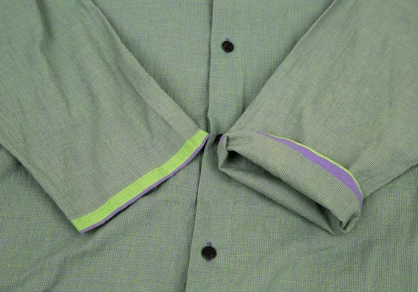 ヨーガンレール ババグーリJURGEN LEHL Babaghuri コットンバックキャット刺繍斜行ポケットオーバーサイズシャツ 緑紫M K-108266_007