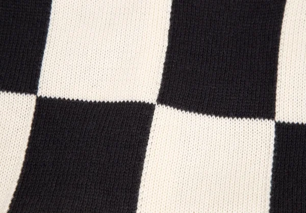 トリココムデギャルソンtricot COMME des GARCONS コットンリネンチェッカーフラッグラウンドカラー半袖ニットシャツ 生成り黒M位 K-108274_010