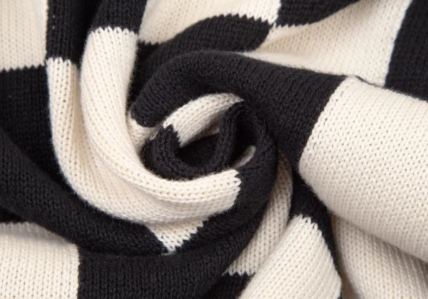 トリココムデギャルソンtricot COMME des GARCONS コットンリネンチェッカーフラッグラウンドカラー半袖ニットシャツ 生成り黒M位 K-108274_011