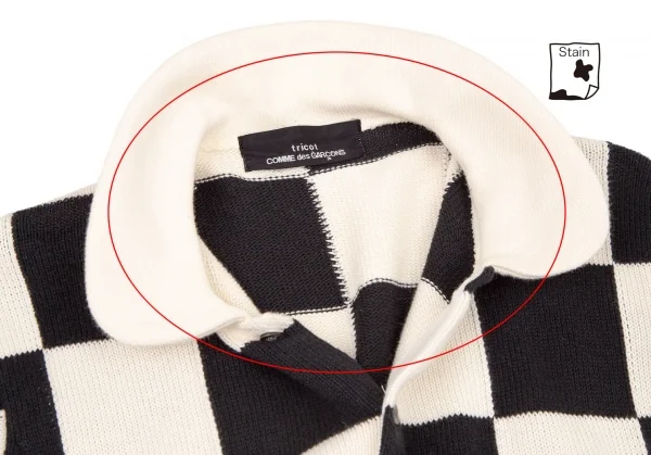 トリココムデギャルソンtricot COMME des GARCONS コットンリネンチェッカーフラッグラウンドカラー半袖ニットシャツ 生成り黒M位 K-108274_004