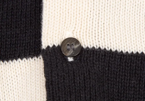 トリココムデギャルソンtricot COMME des GARCONS コットンリネンチェッカーフラッグラウンドカラー半袖ニットシャツ 生成り黒M位 K-108274_005