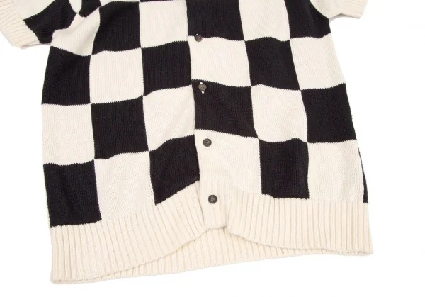 トリココムデギャルソンtricot COMME des GARCONS コットンリネンチェッカーフラッグラウンドカラー半袖ニットシャツ 生成り黒M位 K-108274_007