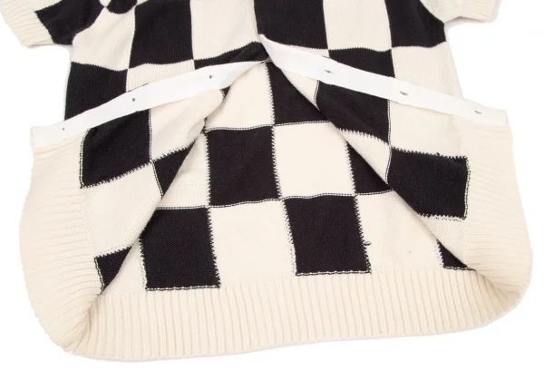 トリココムデギャルソンtricot COMME des GARCONS コットンリネンチェッカーフラッグラウンドカラー半袖ニットシャツ 生成り黒M位 K-108274_008