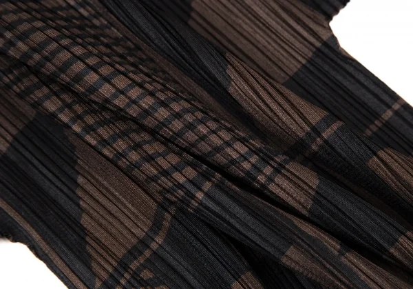 プリーツプリーズPLEATS PLEASE マルチパターンプリントプリーツカットソー 茶黒M位 K-108290_010