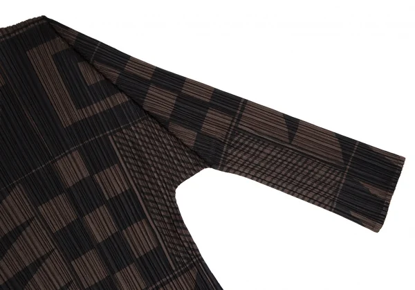 プリーツプリーズPLEATS PLEASE マルチパターンプリントプリーツカットソー 茶黒M位 K-108290_004