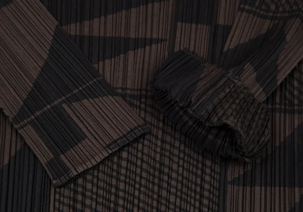 プリーツプリーズPLEATS PLEASE マルチパターンプリントプリーツカットソー 茶黒M位 K-108290_005