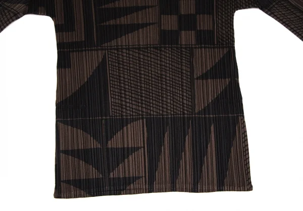 プリーツプリーズPLEATS PLEASE マルチパターンプリントプリーツカットソー 茶黒M位 K-108290_006