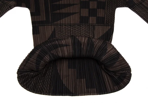 プリーツプリーズPLEATS PLEASE マルチパターンプリントプリーツカットソー 茶黒M位 K-108290_007