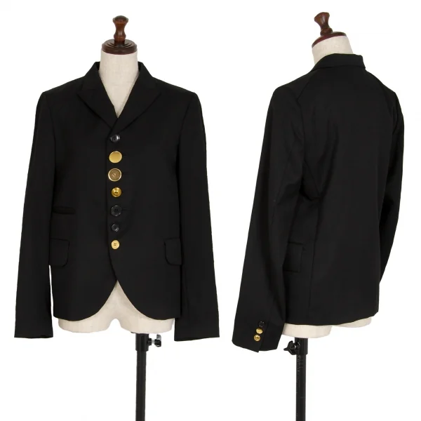 ブラックコムデギャルソンBLACK COMME des GARCONS ウールギャバランダムボタンジャケット 黒XS K-108321_001