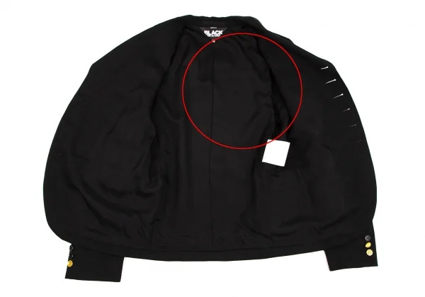 ブラックコムデギャルソンBLACK COMME des GARCONS ウールギャバランダムボタンジャケット 黒XS K-108321_014