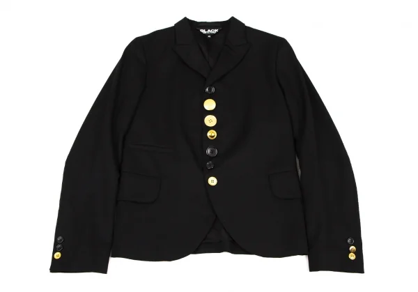 ブラックコムデギャルソンBLACK COMME des GARCONS ウールギャバランダムボタンジャケット 黒XS K-108321_002