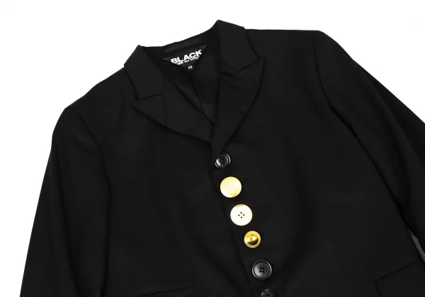 ブラックコムデギャルソンBLACK COMME des GARCONS ウールギャバランダムボタンジャケット 黒XS K-108321_003