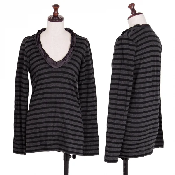 サカイ ラックsacai luck ボーダーネックデザインカットソー グレー黒2 K-108338_001