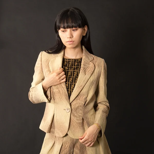 ランバンコレクションLANVIN collection ウール混ローズジャガード1Bジャケット ベージュ茶38 K-108340_014