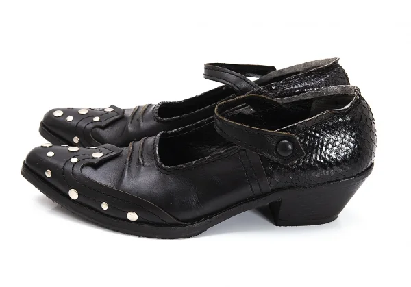 ジュンヤワタナベマンピンク コムデギャルソンJUNYA WATANABE MAN PINK COMME des GARCONS スタッズトゥストラップレザーシューズ 黒M(25位) K-108357_003