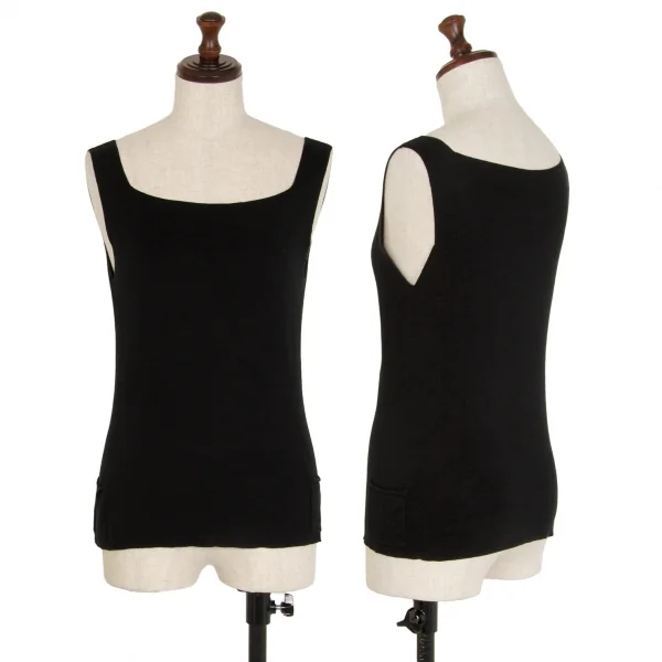 イッセイミヤケ ハートISSEY MIYAKE HaaT コットンサイドポケットスクエアネックタンクトップ 黒2 K-108363_001