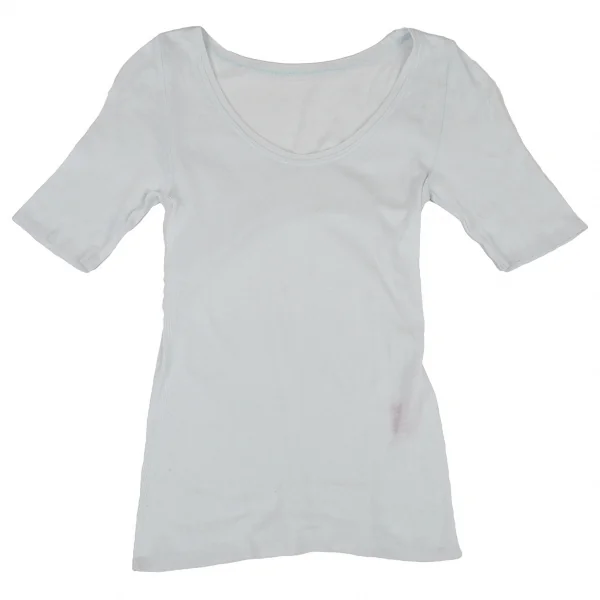イッセイミヤケ ハートISSEY MIYAKE HaaT コットンサイドリブUネック五部袖Tシャツ 水色2 K-108368_002