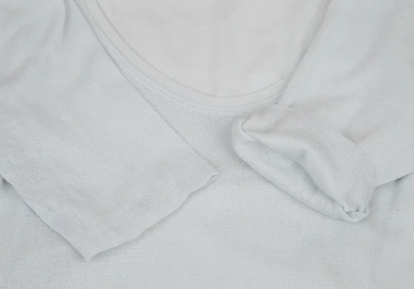 イッセイミヤケ ハートISSEY MIYAKE HaaT コットンサイドリブUネック五部袖Tシャツ 水色2 K-108368_006