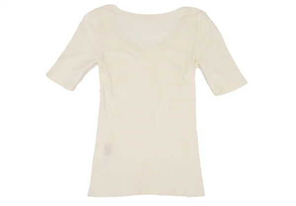 イッセイミヤケ ハートISSEY MIYAKE HaaT コットンサイドリブUネック5分袖Tシャツ ベージュ2 K-108369_010