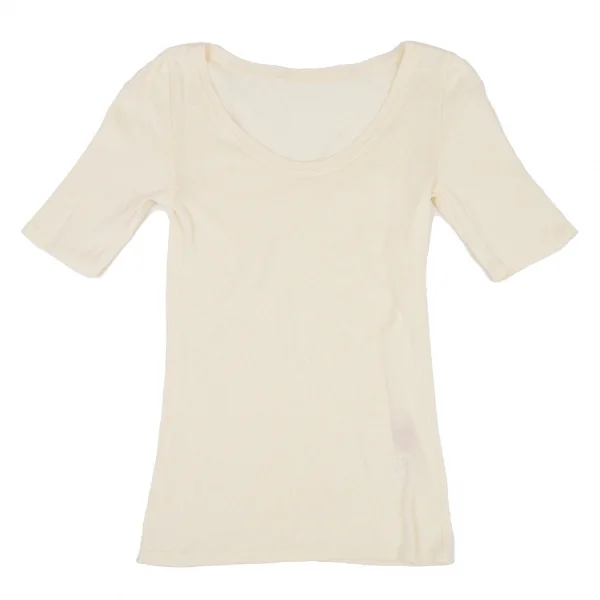 イッセイミヤケ ハートISSEY MIYAKE HaaT コットンサイドリブUネック5分袖Tシャツ ベージュ2 K-108369_002