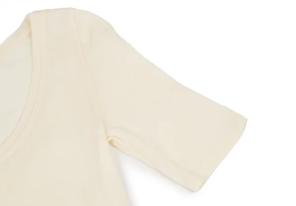 イッセイミヤケ ハートISSEY MIYAKE HaaT コットンサイドリブUネック5分袖Tシャツ ベージュ2 K-108369_004