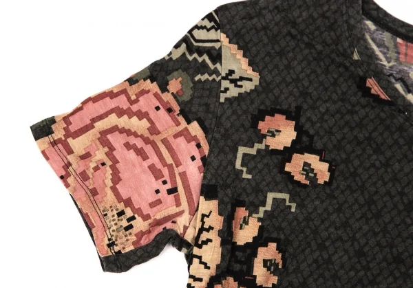 イッセイミヤケ ハートISSEY MIYAKE HaaT ストレッチドットフラワープリントTシャツ チャコール2 K-108372_004