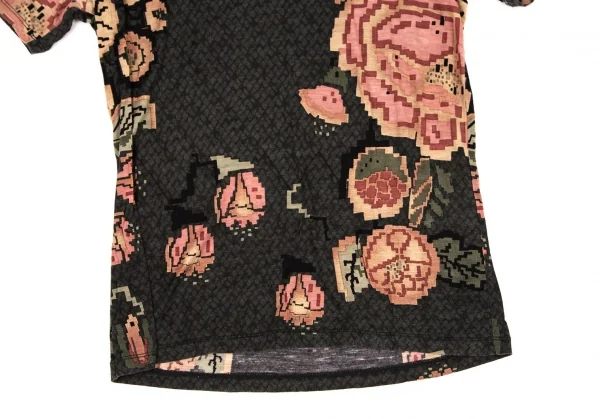 イッセイミヤケ ハートISSEY MIYAKE HaaT ストレッチドットフラワープリントTシャツ チャコール2 K-108372_005