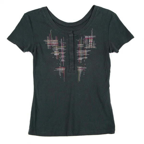 イッセイミヤケ ハートISSEY MIYAKE HaaT コットンスナップボタンステッチデザインヘンリーTシャツ ダークグリーン2 K-108374_001