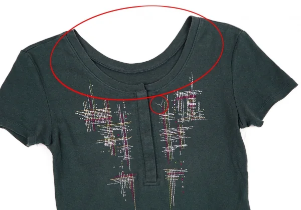 イッセイミヤケ ハートISSEY MIYAKE HaaT コットンスナップボタンステッチデザインヘンリーTシャツ ダークグリーン2 K-108374_002