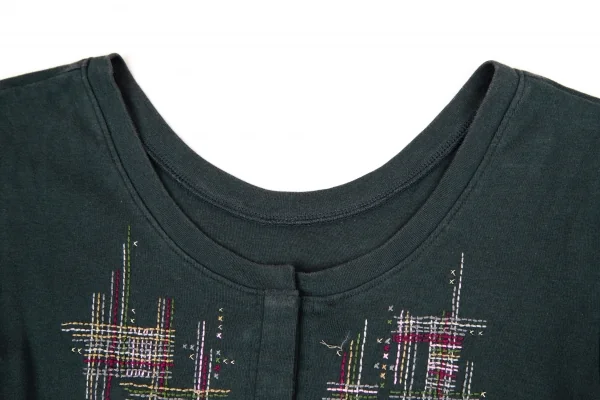 イッセイミヤケ ハートISSEY MIYAKE HaaT コットンスナップボタンステッチデザインヘンリーTシャツ ダークグリーン2 K-108374_005