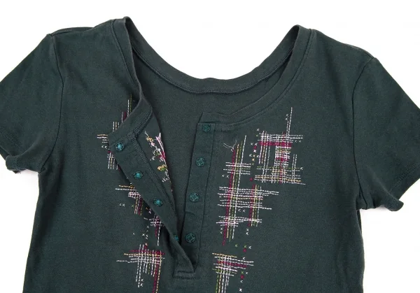 イッセイミヤケ ハートISSEY MIYAKE HaaT コットンスナップボタンステッチデザインヘンリーTシャツ ダークグリーン2 K-108374_006