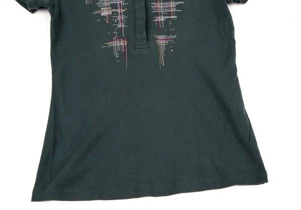 イッセイミヤケ ハートISSEY MIYAKE HaaT コットンスナップボタンステッチデザインヘンリーTシャツ ダークグリーン2 K-108374_009