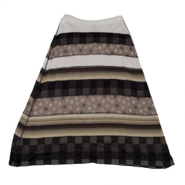 イッセイミヤケ ハートISSEY MIYAKE HaaT ストレッチドットボーダー切替Aラインスカート オフベージュグレー2 K-108391_011
