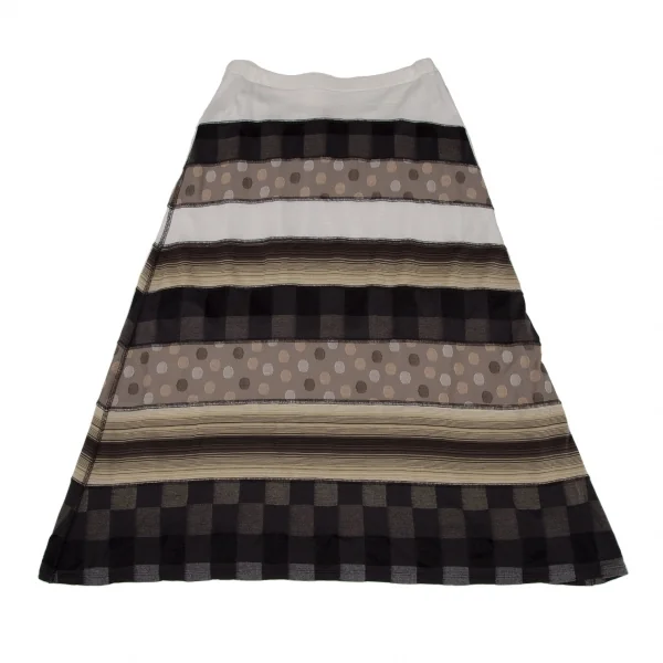 イッセイミヤケ ハートISSEY MIYAKE HaaT ストレッチドットボーダー切替Aラインスカート オフベージュグレー2 K-108391_002