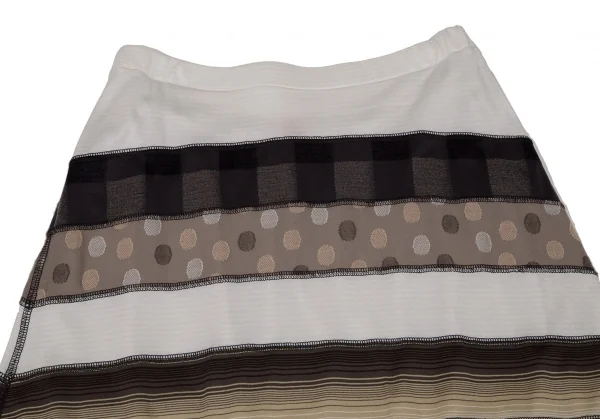 イッセイミヤケ ハートISSEY MIYAKE HaaT ストレッチドットボーダー切替Aラインスカート オフベージュグレー2 K-108391_003