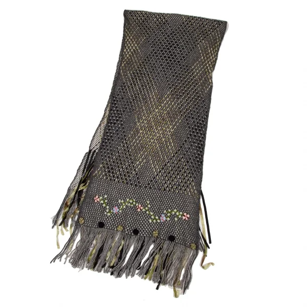 イッセイミヤケ ハートISSEY MIYAKE HaaT ウールリボン花コサージュフリンジマフラー グレー他 K-108397_002
