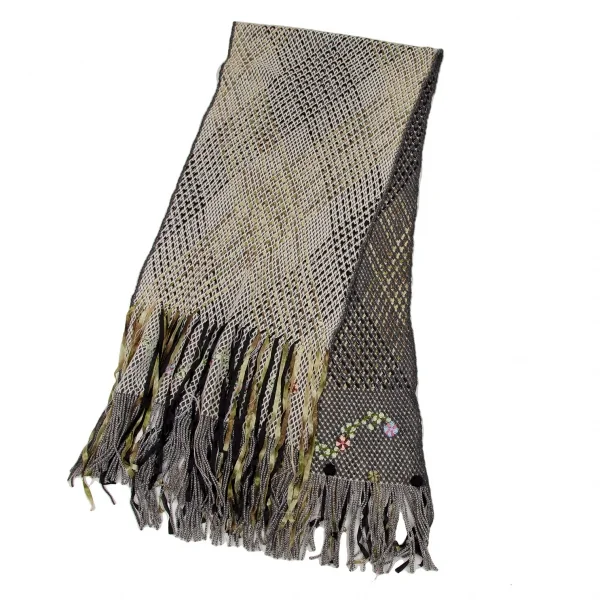イッセイミヤケ ハートISSEY MIYAKE HaaT ウールリボン花コサージュフリンジマフラー グレー他 K-108397_005