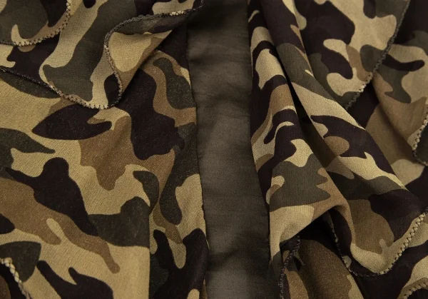 アツロウタヤマATSURO TAYAMA シルク切替迷彩フリル装飾ノースリーブトップス カーキ36 K-108402_010