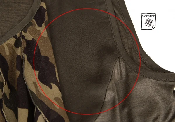 アツロウタヤマATSURO TAYAMA シルク切替迷彩フリル装飾ノースリーブトップス カーキ36 K-108402_004