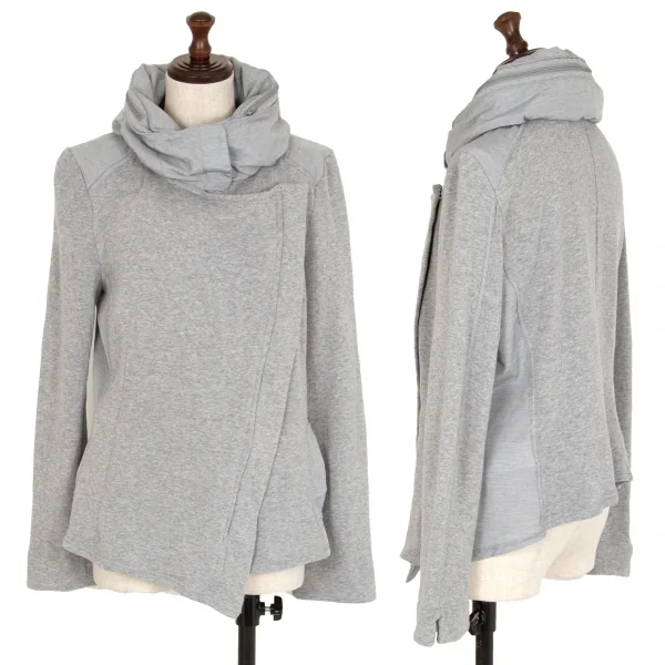 アツロウタヤマATSURO TAYAMA コットンフード収納バイカラースウェットライダースジャケット グレー青36 K-108404_001