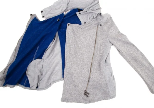 アツロウタヤマATSURO TAYAMA コットンフード収納バイカラースウェットライダースジャケット グレー青36 K-108404_014