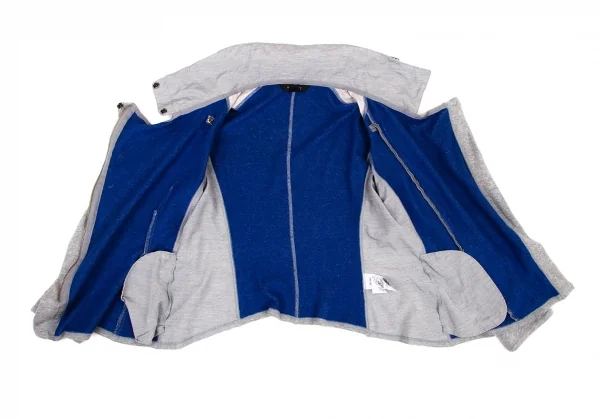アツロウタヤマATSURO TAYAMA コットンフード収納バイカラースウェットライダースジャケット グレー青36 K-108404_015