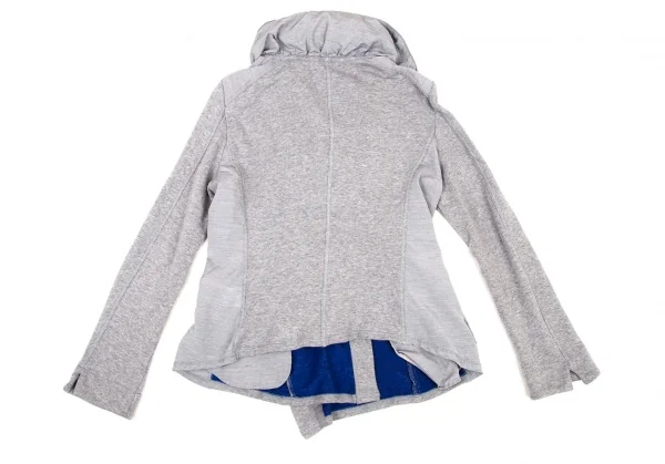 アツロウタヤマATSURO TAYAMA コットンフード収納バイカラースウェットライダースジャケット グレー青36 K-108404_016