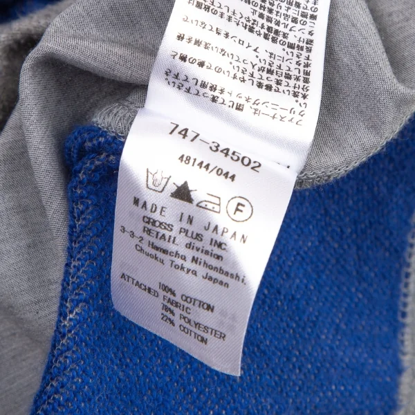 アツロウタヤマATSURO TAYAMA コットンフード収納バイカラースウェットライダースジャケット グレー青36 K-108404_018