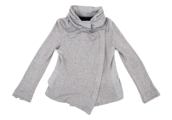 アツロウタヤマATSURO TAYAMA コットンフード収納バイカラースウェットライダースジャケット グレー青36 K-108404_002